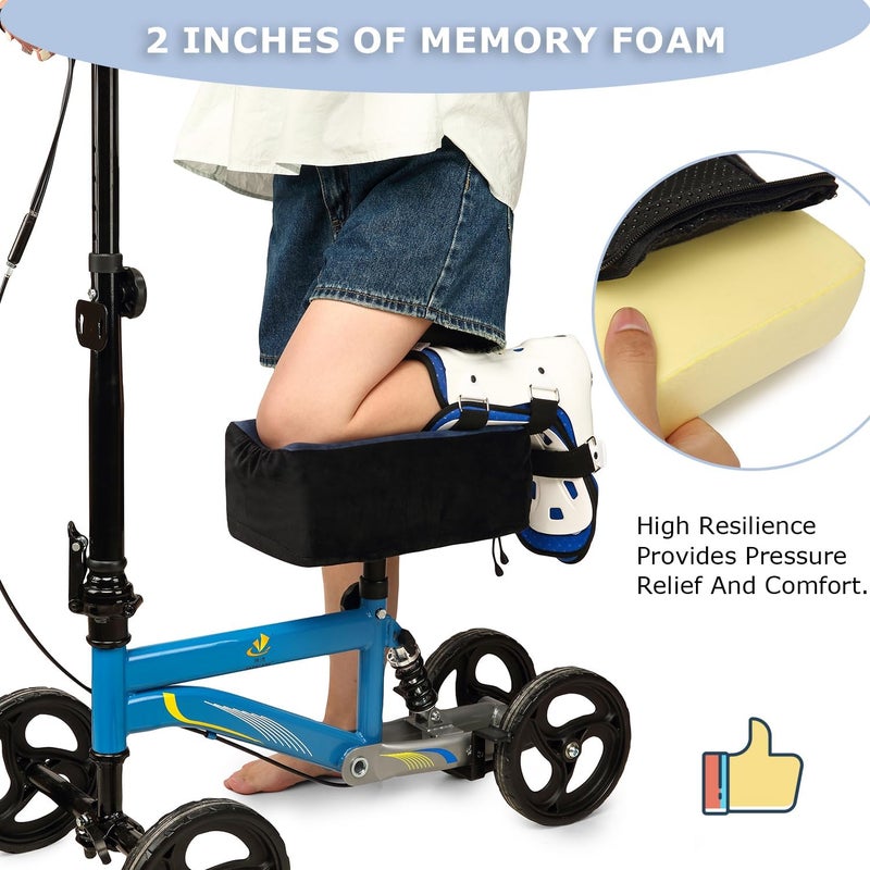 HAMBOLY Knee Scooter Cushion Pad Cover for Comfort, Removable 2'' Thick Memory Foam Cushion for Knees Walker Roller, Universal Fit (Blue) - Image 3